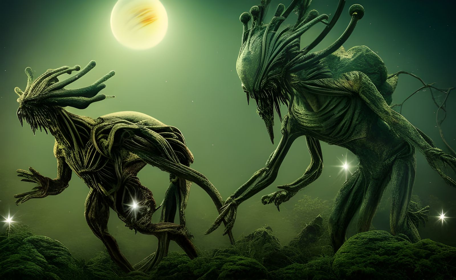 Hyperrealistic Alien Monster in Bizarre Forest