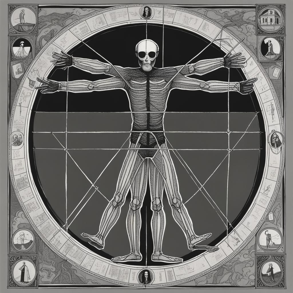 Vitruvian Man in Edward Gorey Style