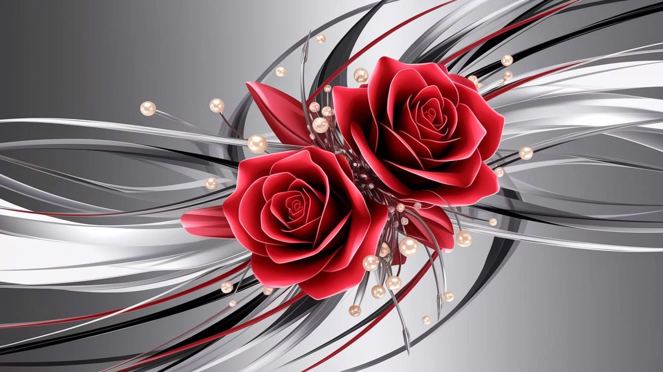 Surreal Digital Roses Entwined with Futuristic Ribbons