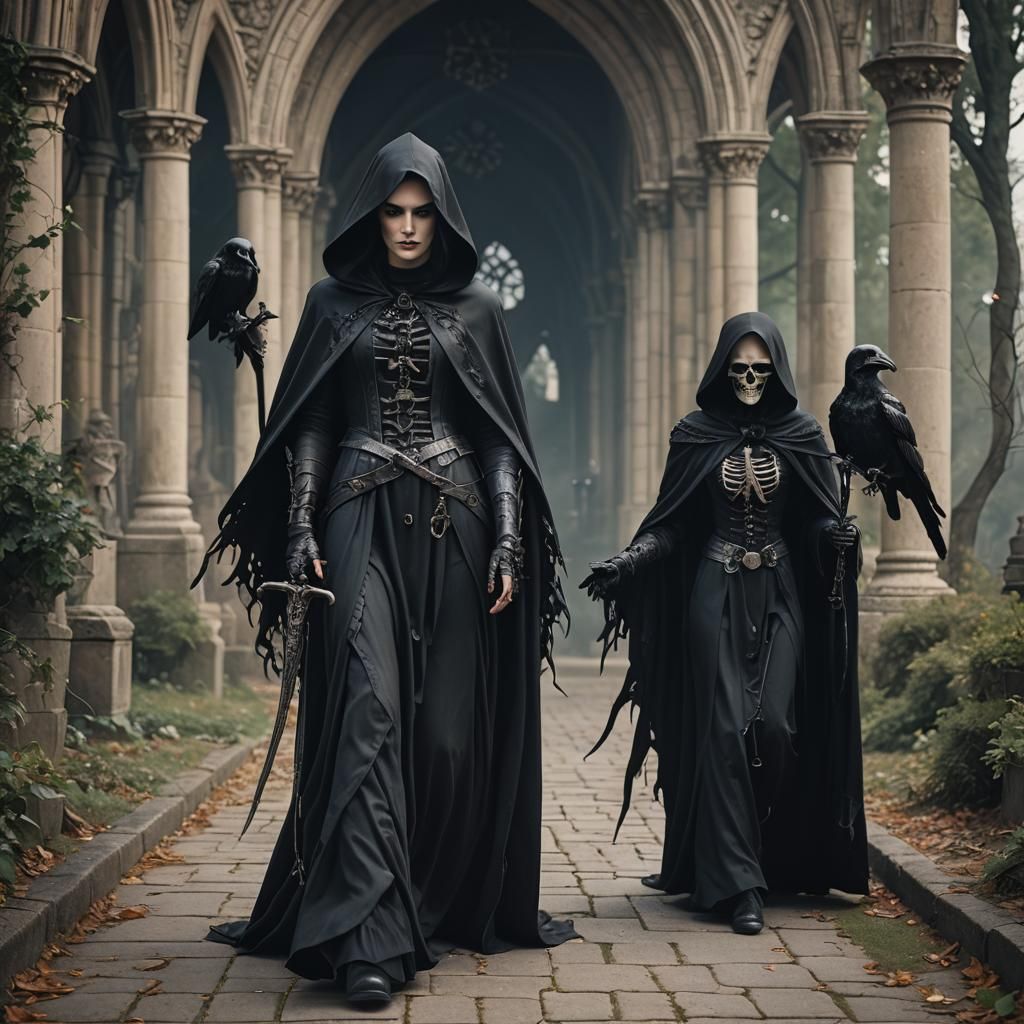 Morrighan and the Grim Reaper in Gothic Style