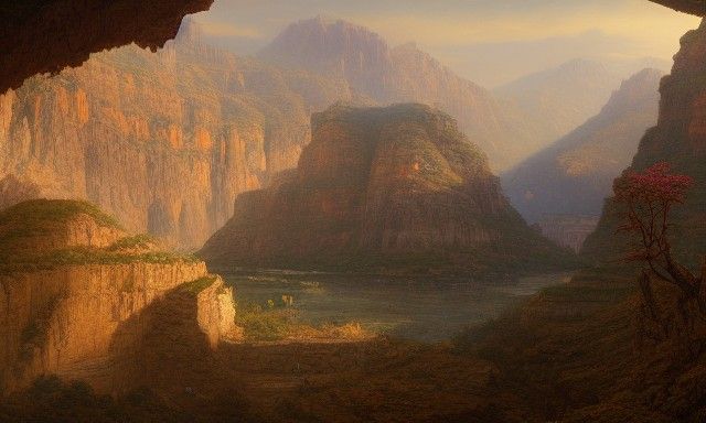 City in Canyon: Hyperdetailed Oil Painting