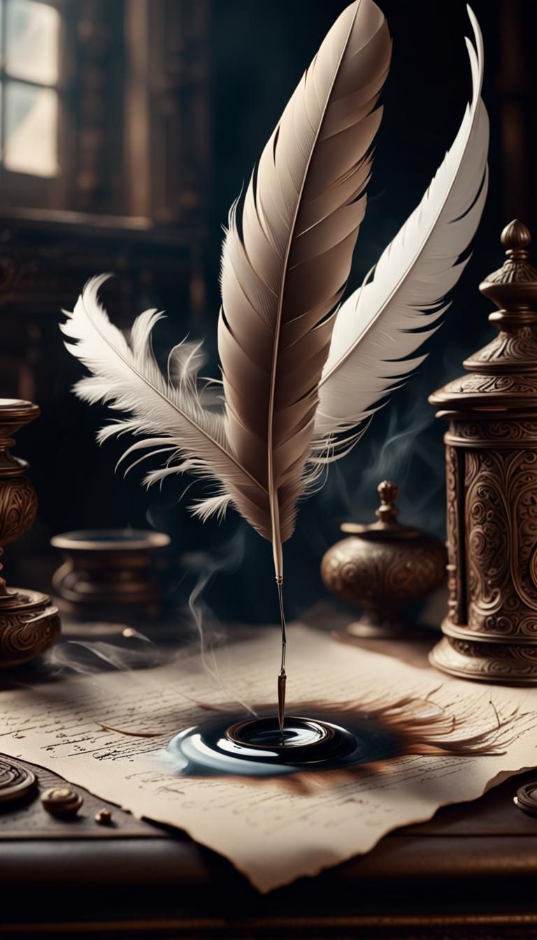 Quill Pen Dipping in Ink: Cinematic Digital Art