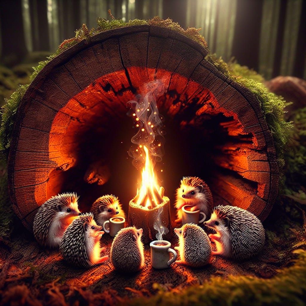 Enchanting Hedgehog Family Storytelling in Cozy Log Home