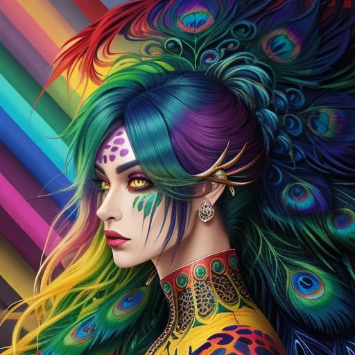 Rainbow Dragon Woman: Abstract Art Portrait