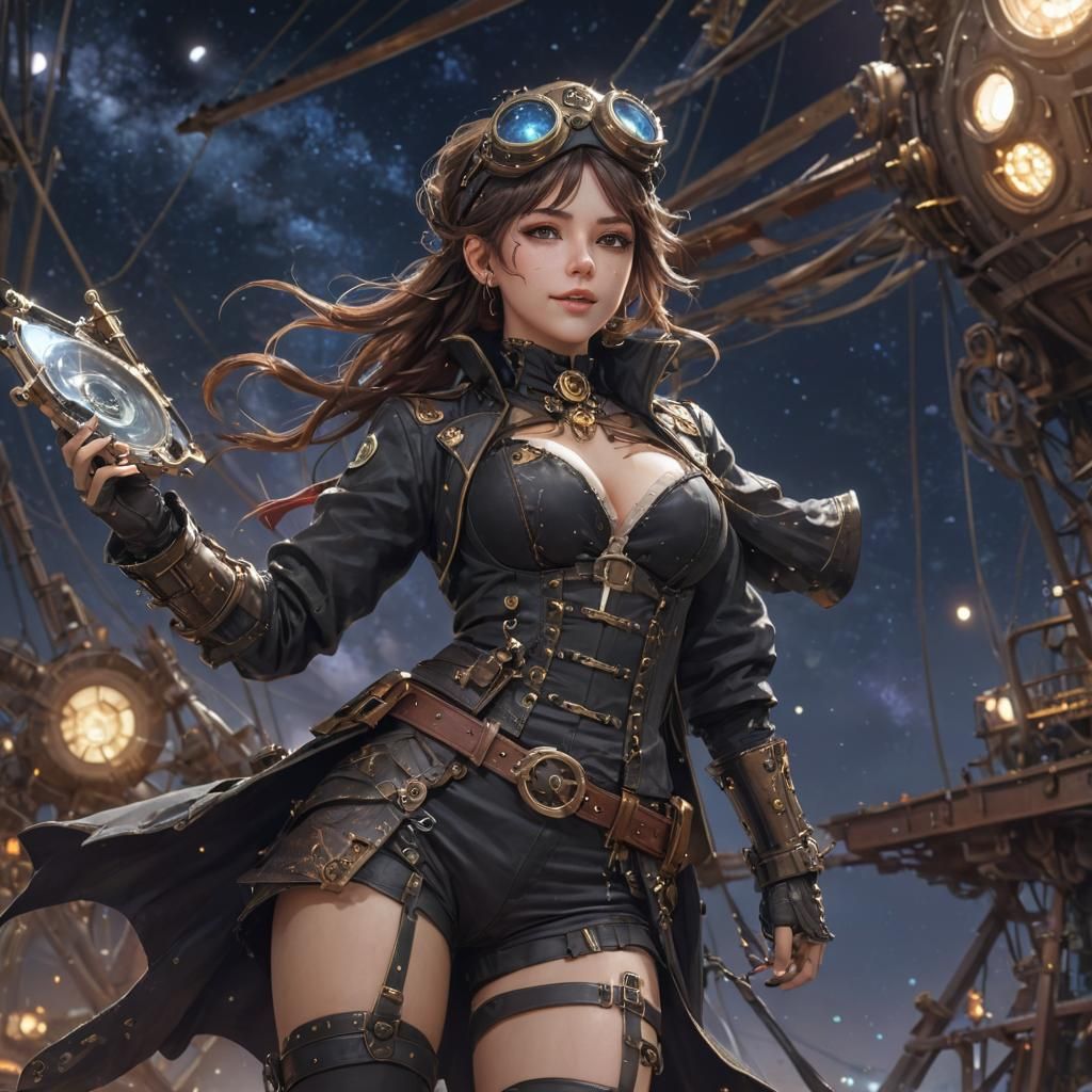 Steampunk Space Pirate in Sci-Fi Galaxy