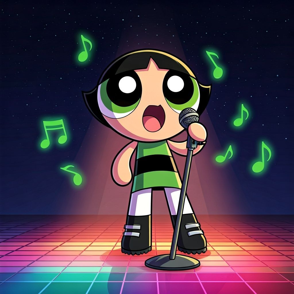 Buttercup as Punk Singer in Synthwave Anime Style