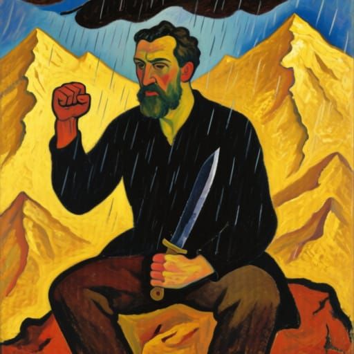 Man on Golden Mountains Clutching Dispute, Dark Knife