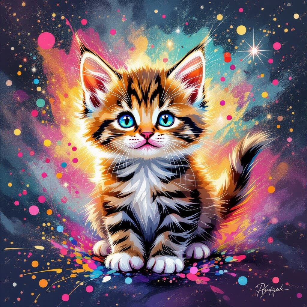 Kitten in Confetti Burst: A Pop Surrealism Fantasy