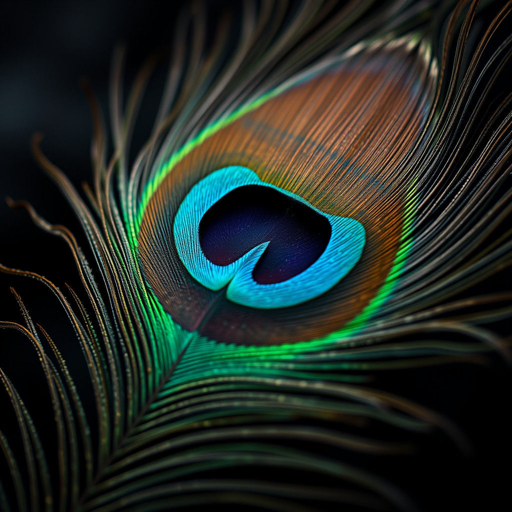 Dramatic Close-Up of Iridescent Peacock Feather