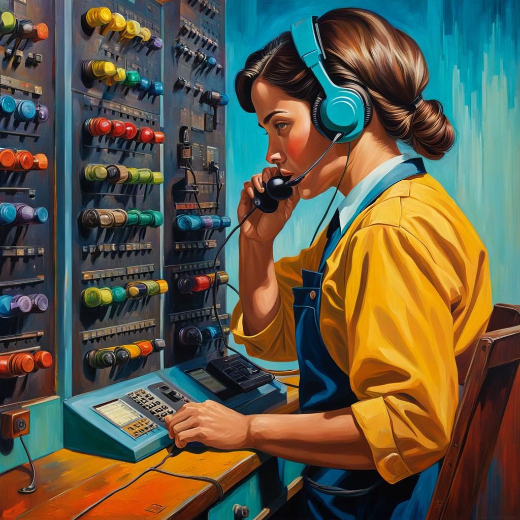 Switchboard Operator in Colorful Oil Painting Style