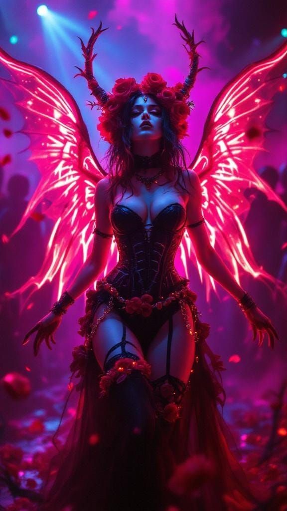 Gothic Rave Queen Persephone in Neon Underworld