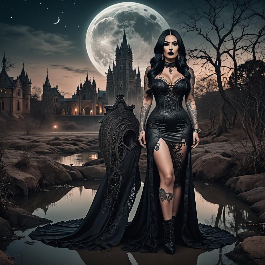 Captivating Gothic Woman Portrait in Moonlit Setting
