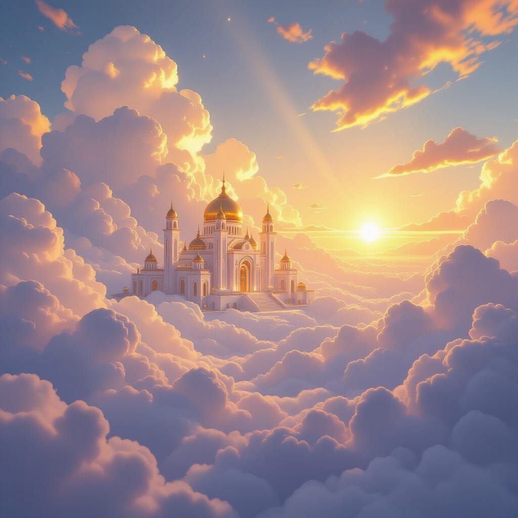 Serene Heavenly Landscape with Golden Light