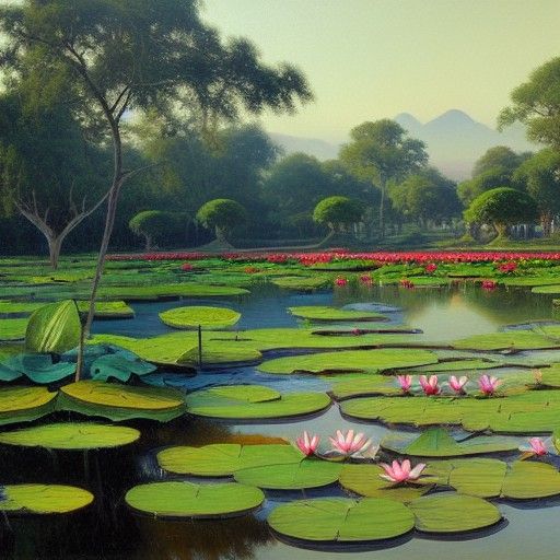 Lotus Pond at Thailand Grand Palace: Oil Painting