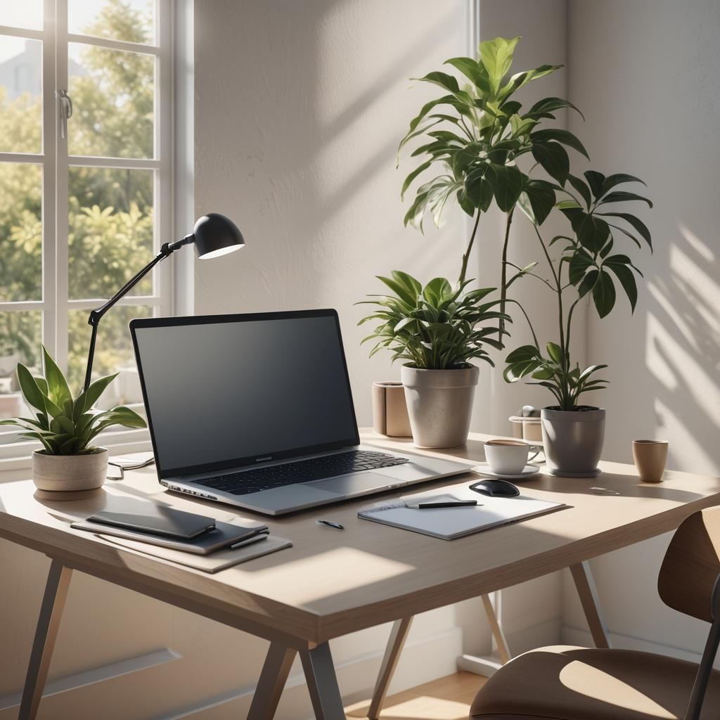 Modern Laptop on Minimalist Desk in Sunlit Room
