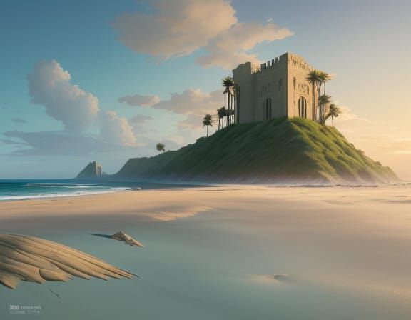 Mystical Beach Oasis in a Fantasy World