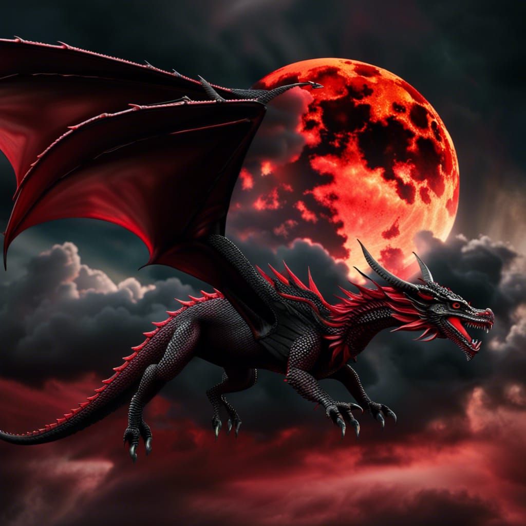 Dragon in Flight Under Blood Moon