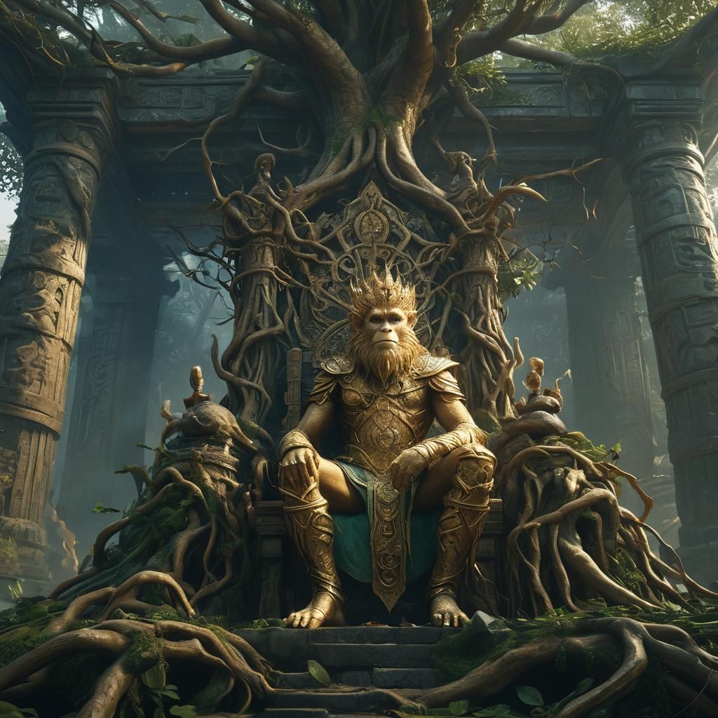 Gold Monkey King on Root Throne