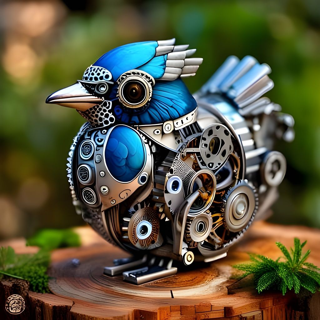 A Steampunk Blue Jay in the Woods