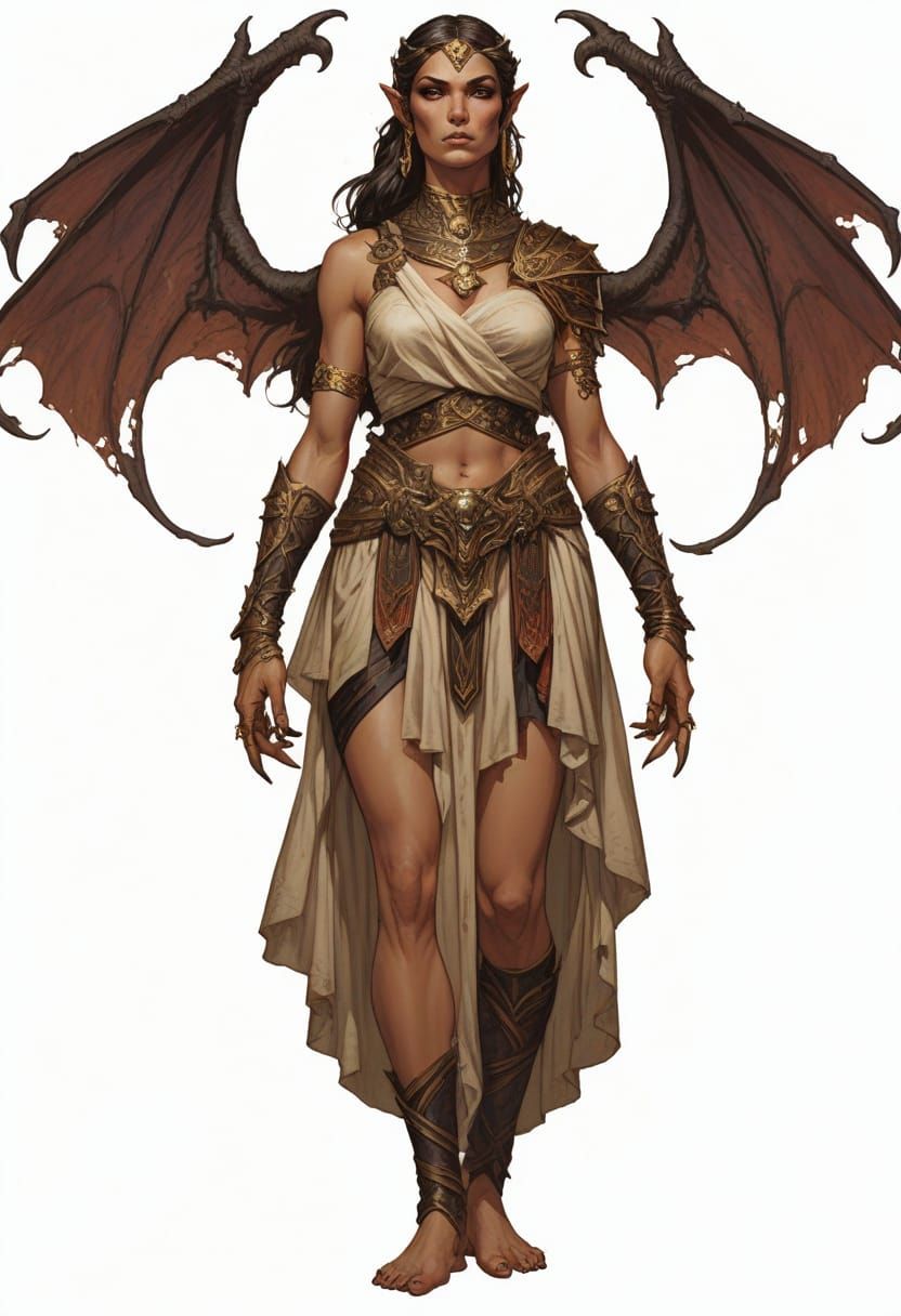 Grecian Daemonette with Bat Wings in Vivid Fantasy Art Style