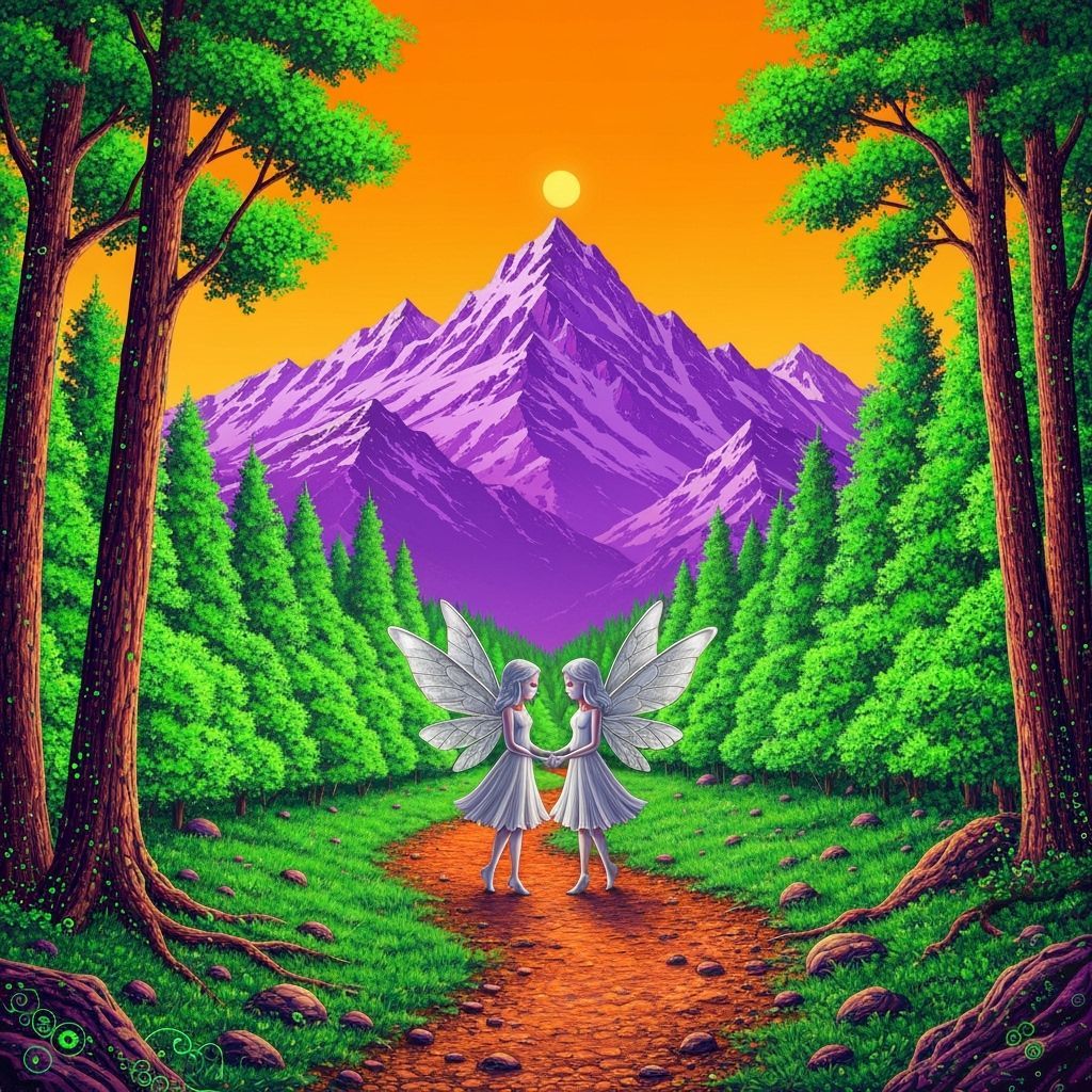 Fairies in Neon Forest: Whimsical Futuristic Art