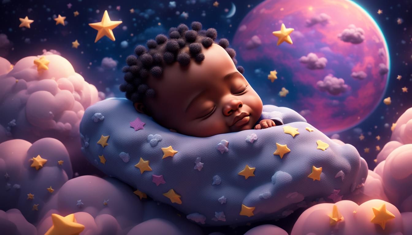 Black Baby Sleeping Among Stars: 3D Digital Art
