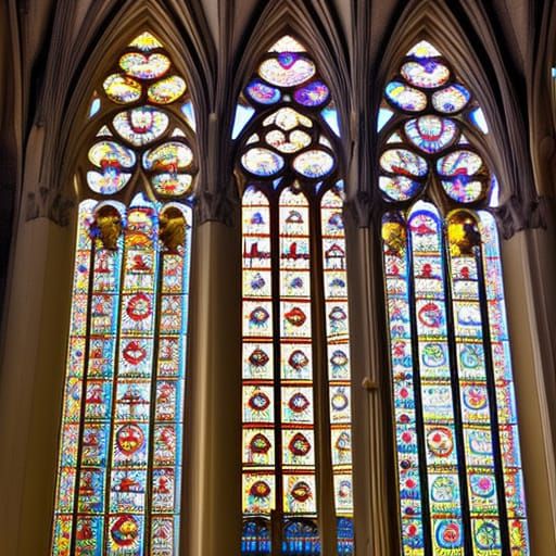 Majestic Gothic Cathedral Interior with Stained Glass