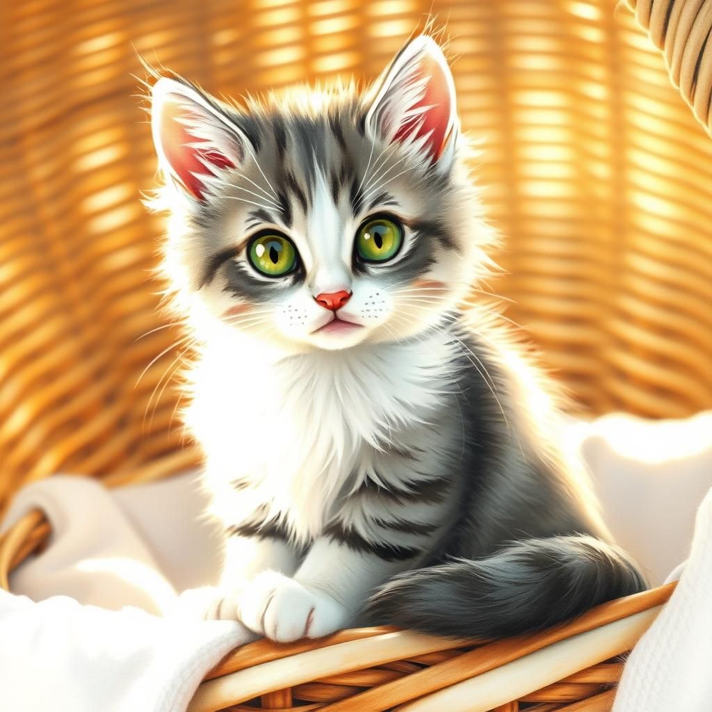 Whimsical Cat Portrait in Watercolor Style