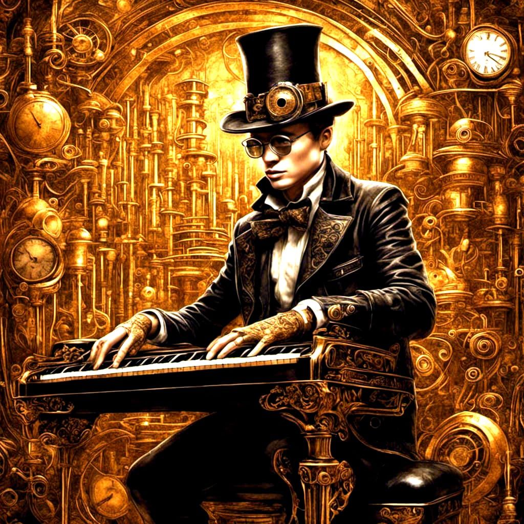 Monochrome Piano Keys on Gloves and Hat