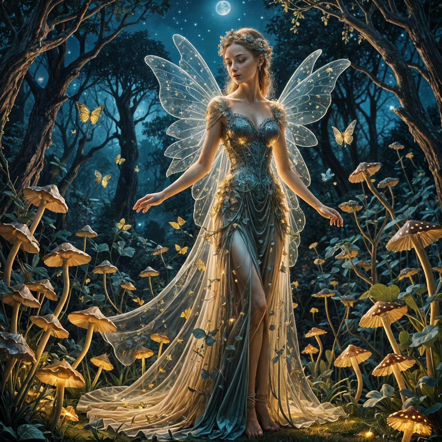 Luminous Fairy in Fantasy Garden: Impasto Style
