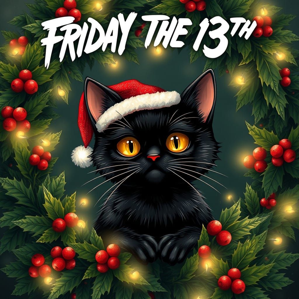 Whimsical Christmas Cat in a Beksiński-Inspired, Stalenhag-R...