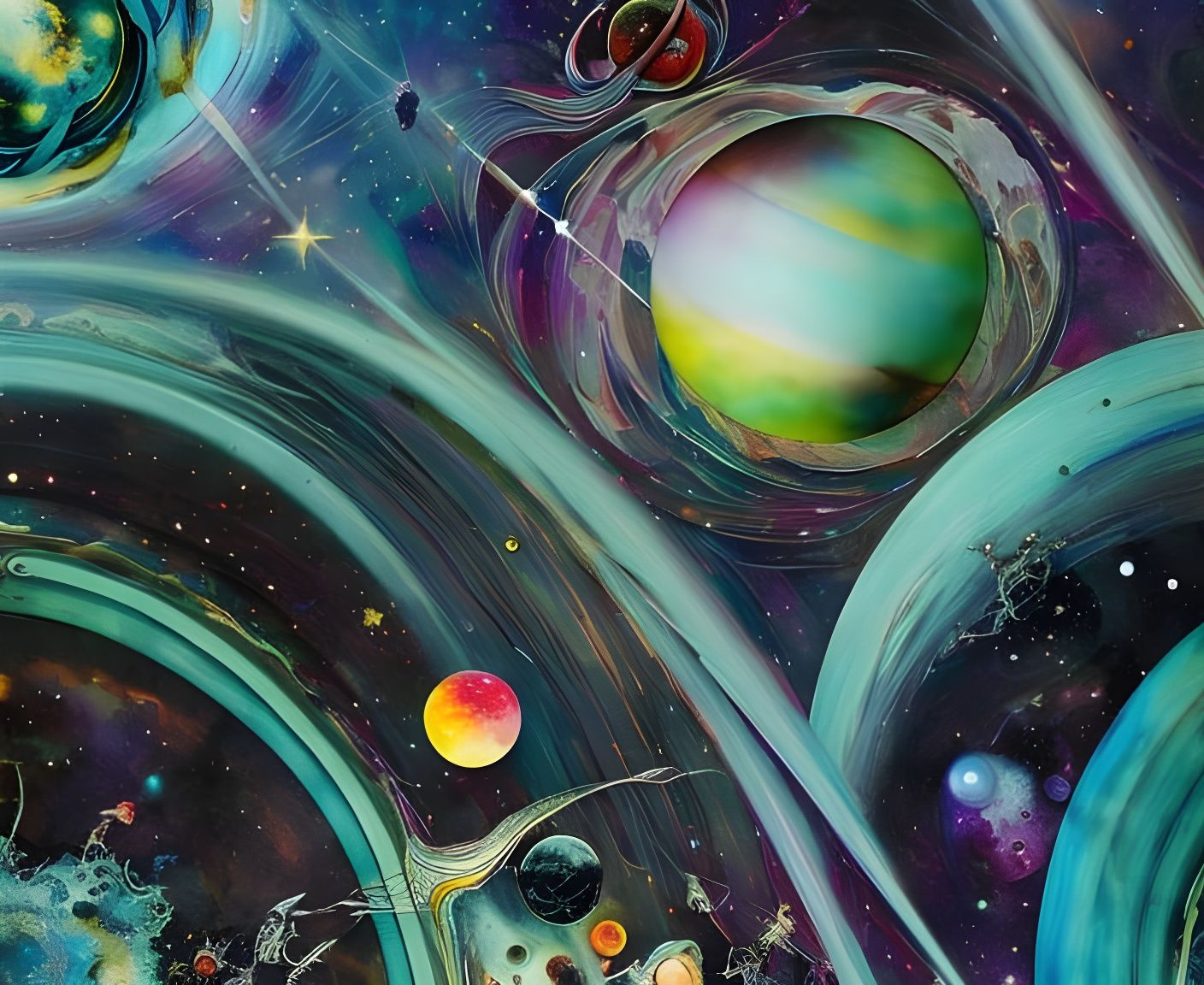 Ethereal Cosmic Planets in Space with Saturn