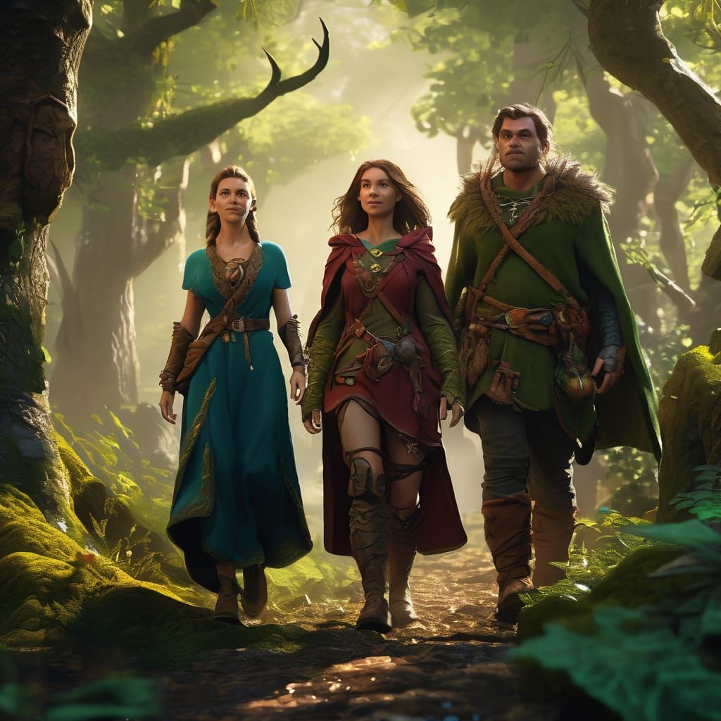 Halfling Druid and Ranger Couple in Enchanted Forest