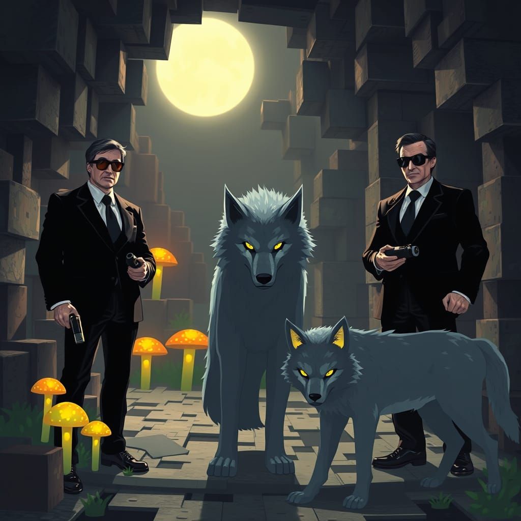 Men in Black in a Blocky Cave Wonderland