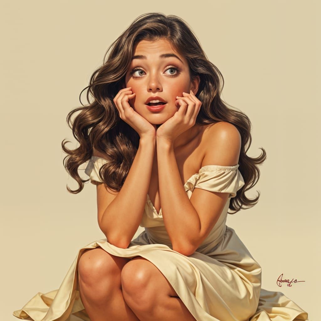 Surprised Desert Toad with Vintage Dress, Airbrush Style