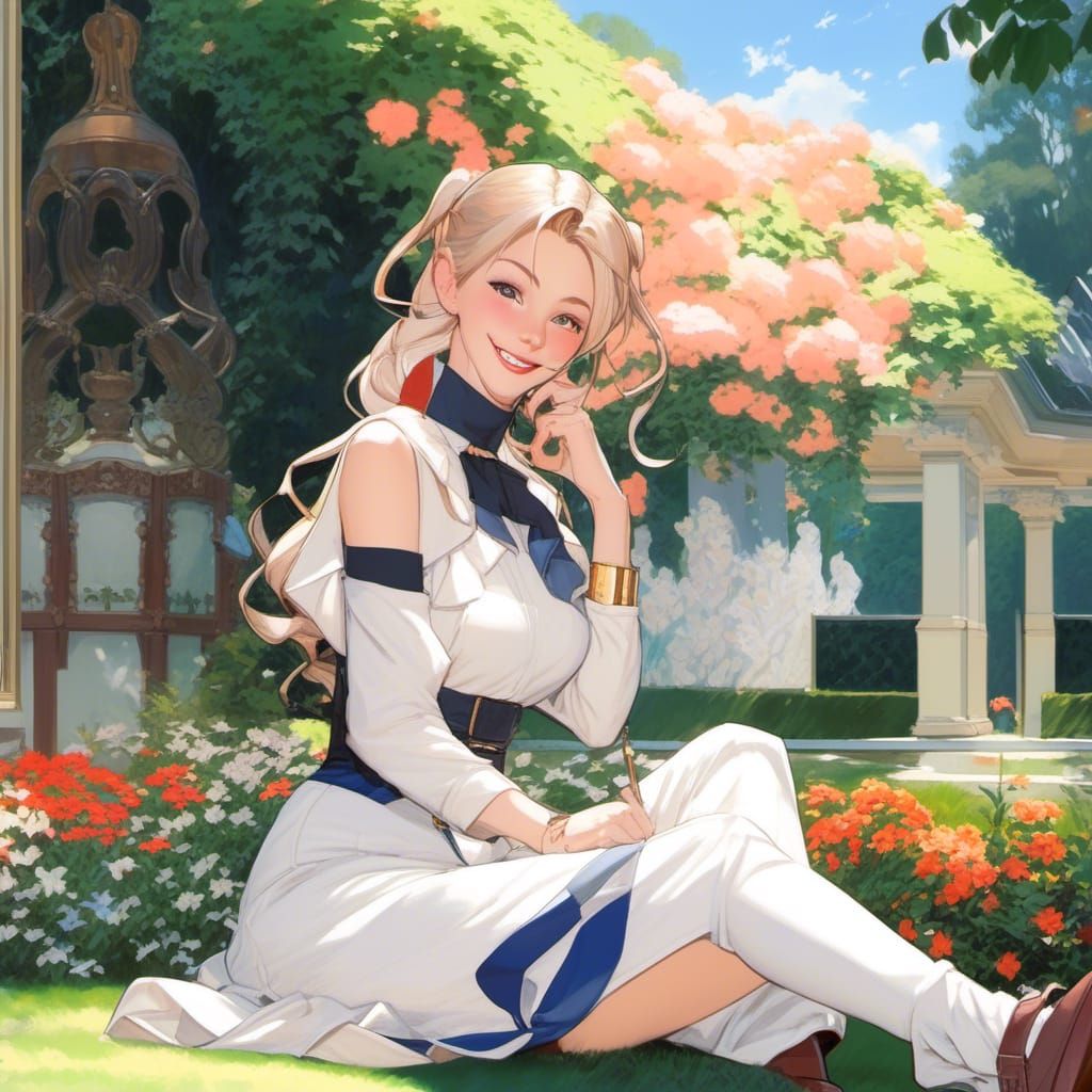 Anime Girl in Vibrant Garden, Anime Style