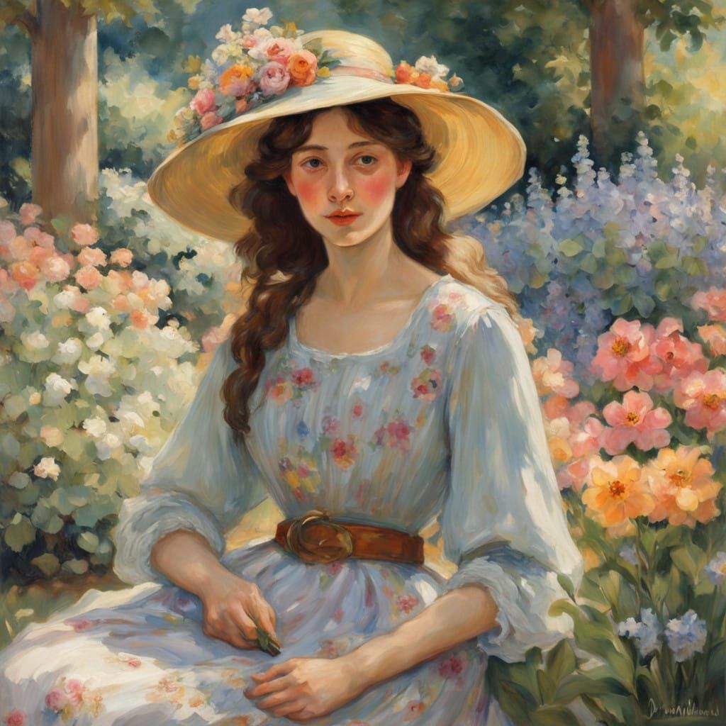 Woman in a Whimsical Garden Scene