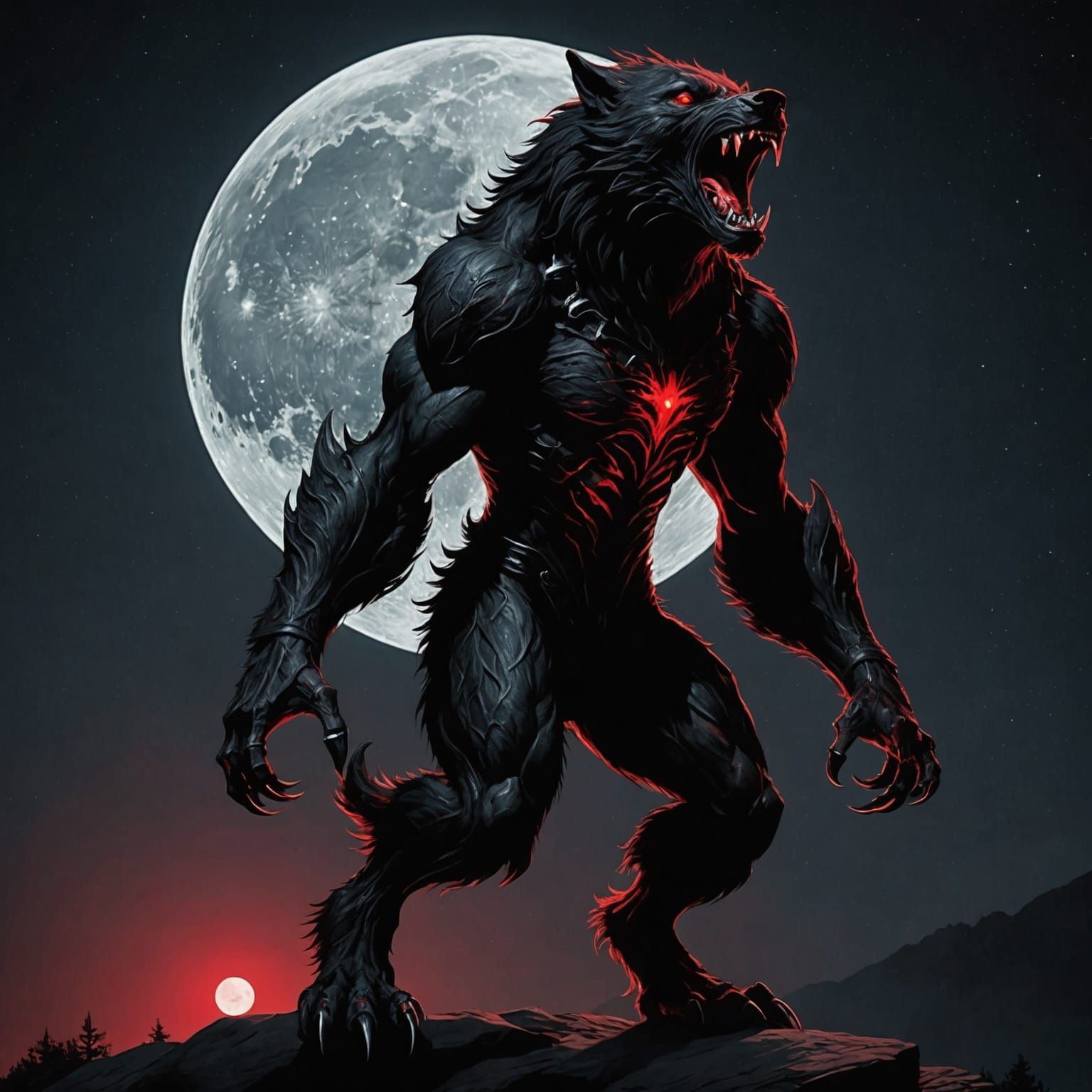 Phantom Werewolf Howling at Moon, Matte Painting