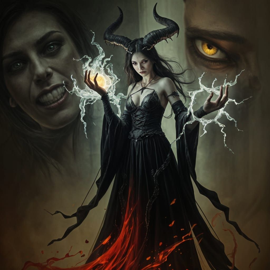 Encaustic Sorceress Conjures Shadows and Chaos