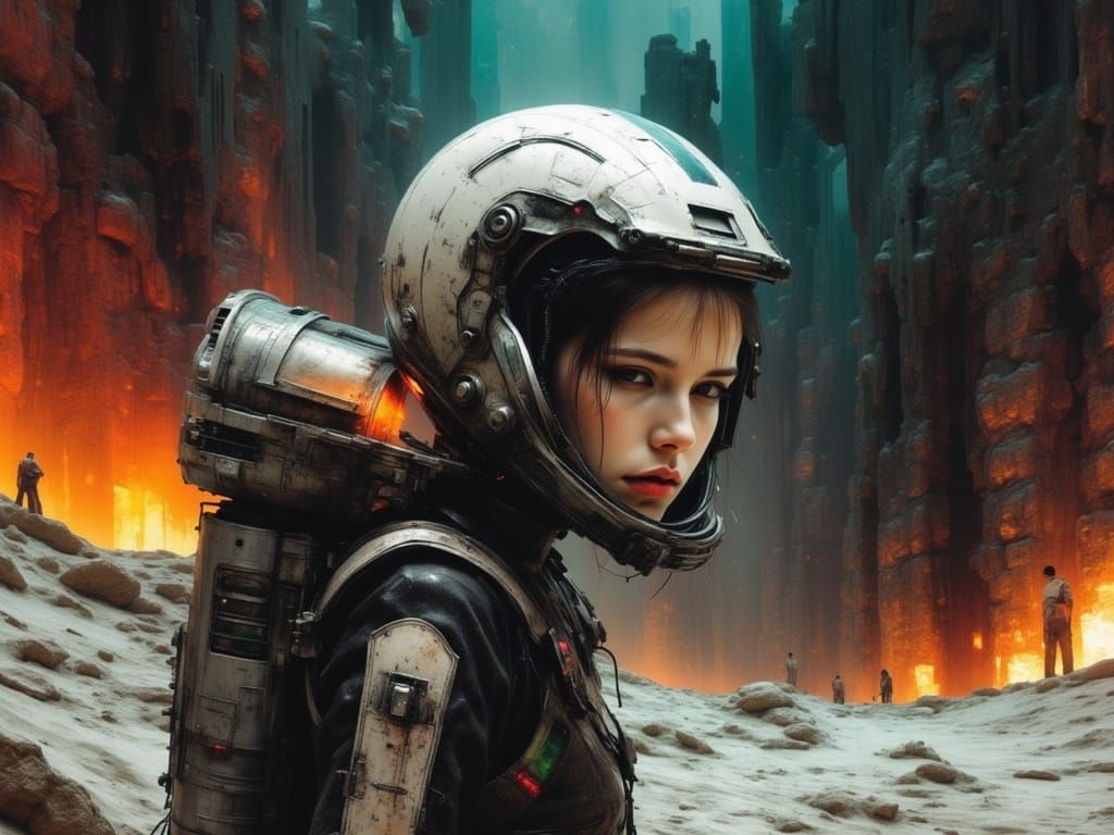 Space Explorer on Forbidden Planet, Art Nouveau Style