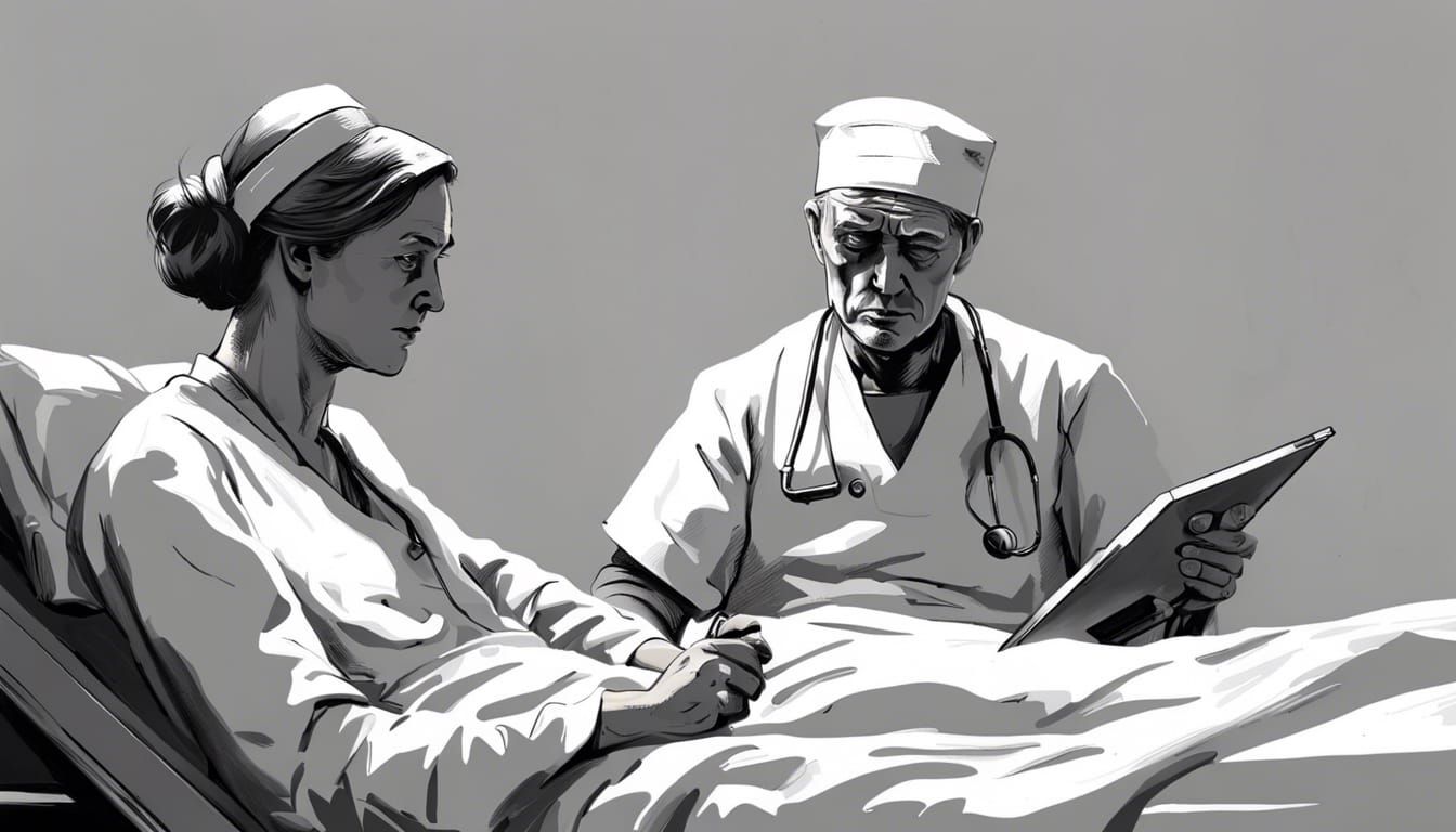 Hospital Patient Scene in Grayscale