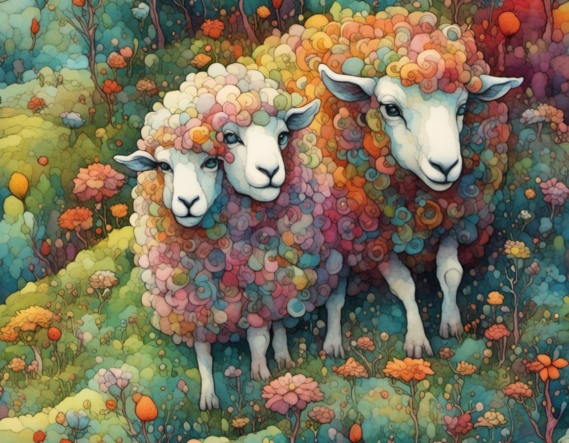 Dreamy Creature Feature: Colorful Sheep on Hillside