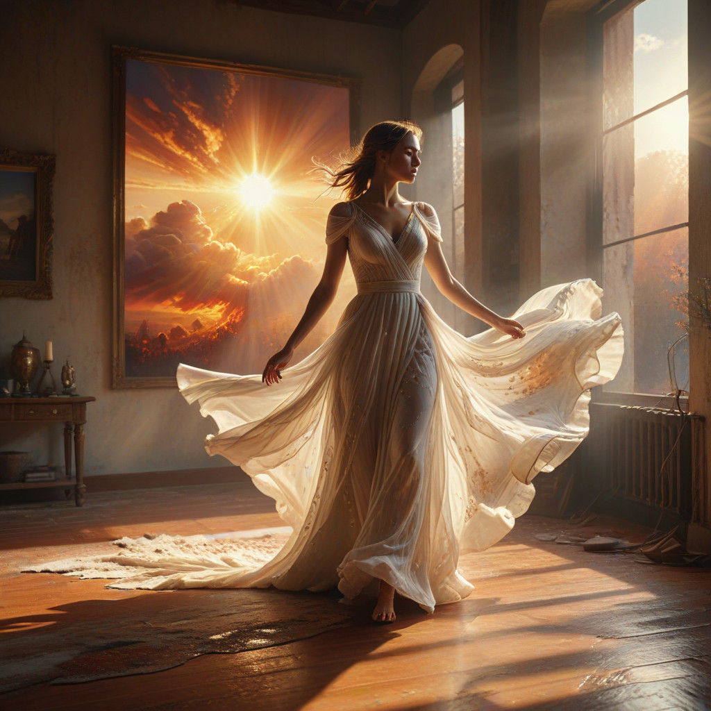 Ethereal Sunset Masterpiece in a Radiant Room
