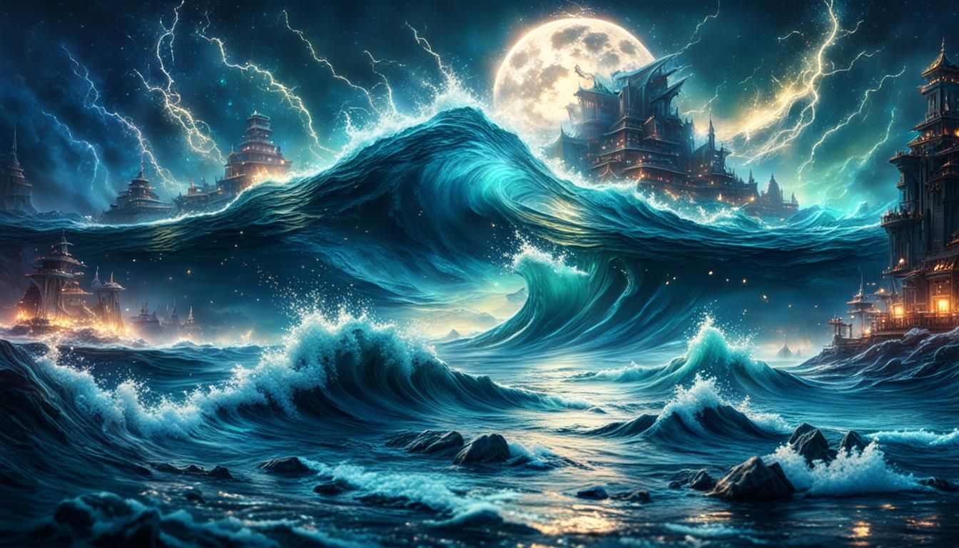 Fantasy Ocean Sparkles at Night: Digital Matte Painting