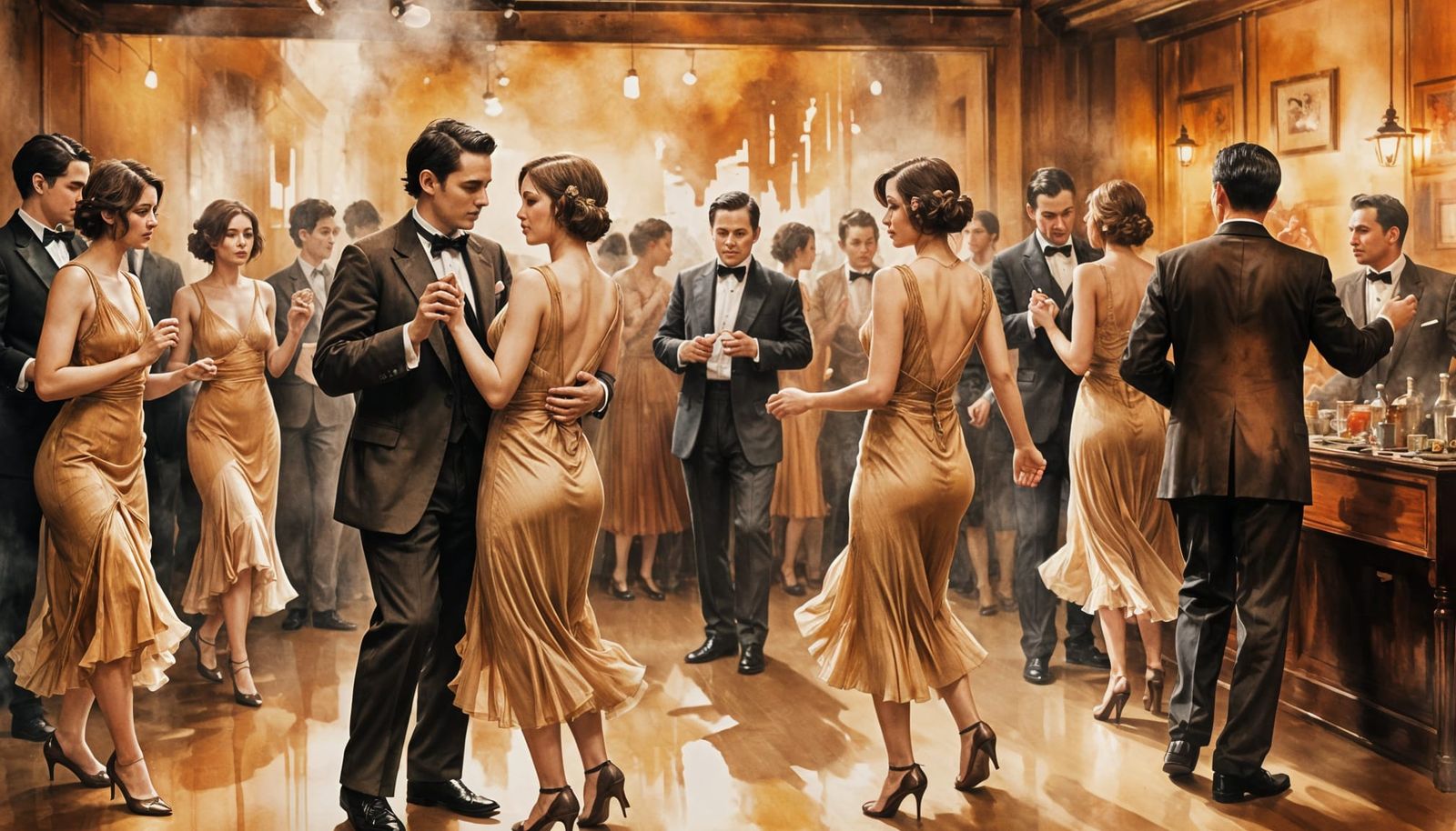 1920s Speakeasy Watercolor Painting