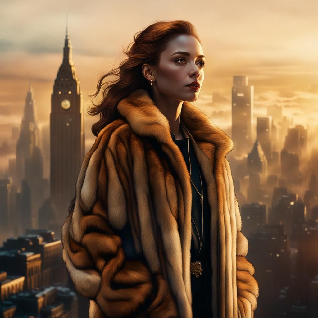 Mary-Jane Watson in Fur Coat, Golden Cityscape