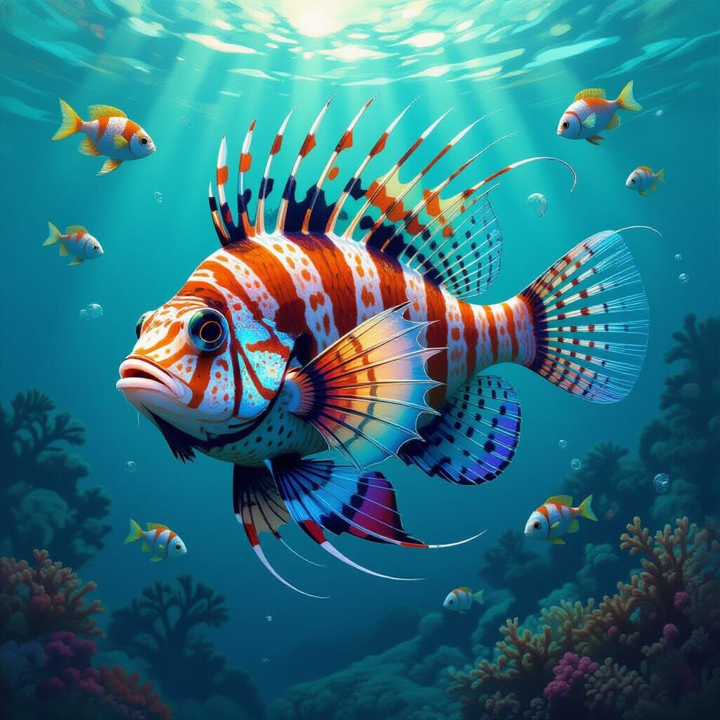 Hybrid Fish in Aquatic Scene, Digital Painting