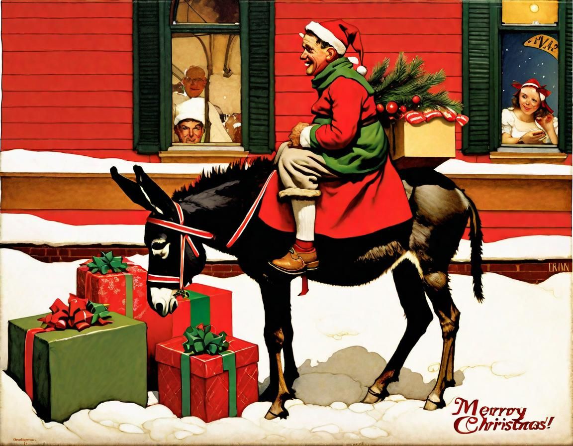Italian Christmas Donkey in Rockwell Style
