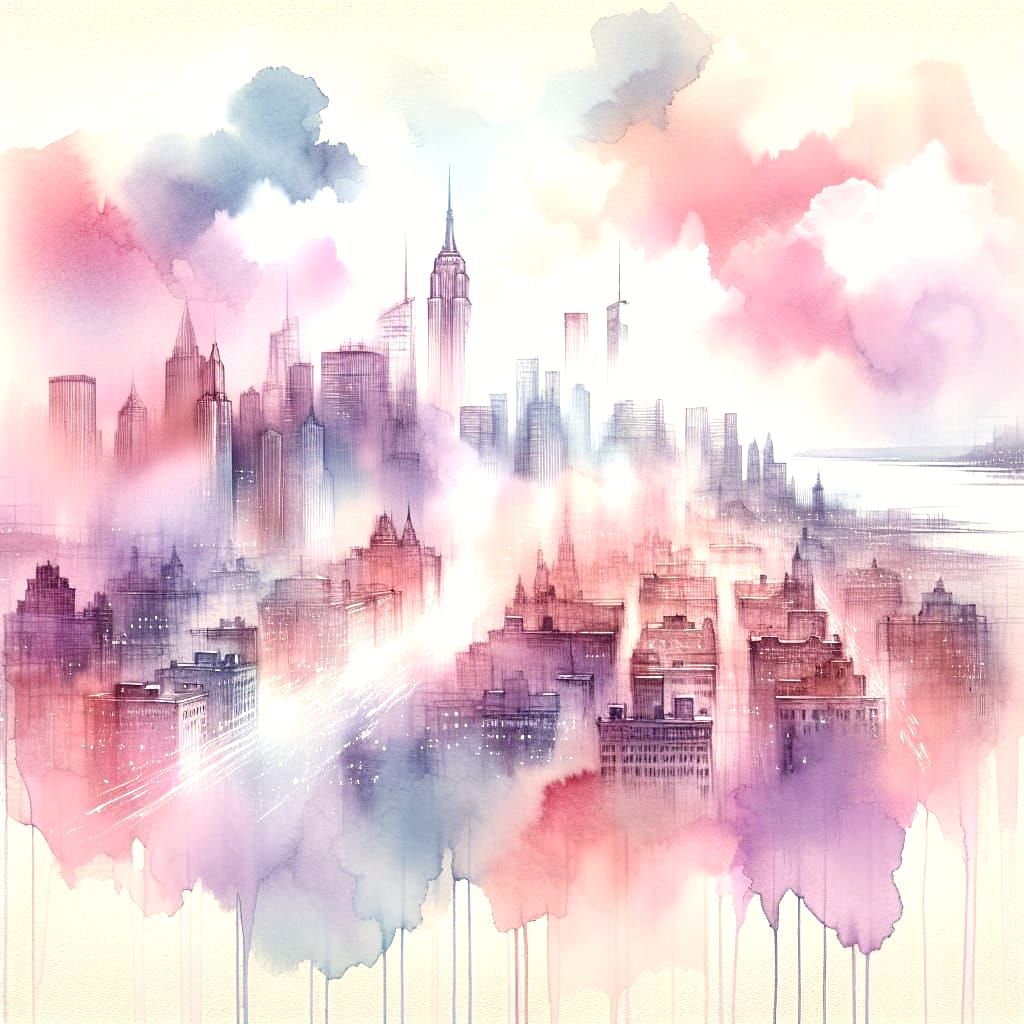 Dreamy New York City Skyline in Pastel Colors