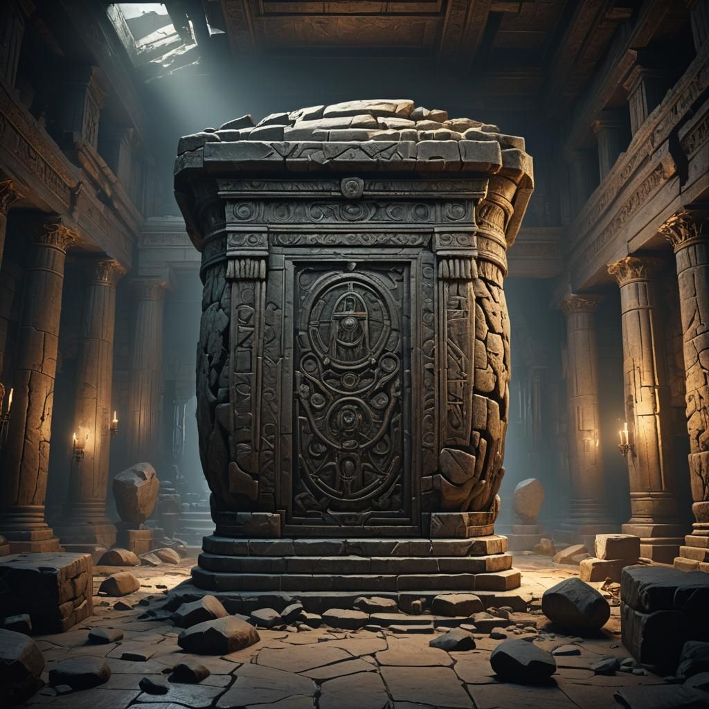 Stone Sarcophagus in Dark Fantasy Style